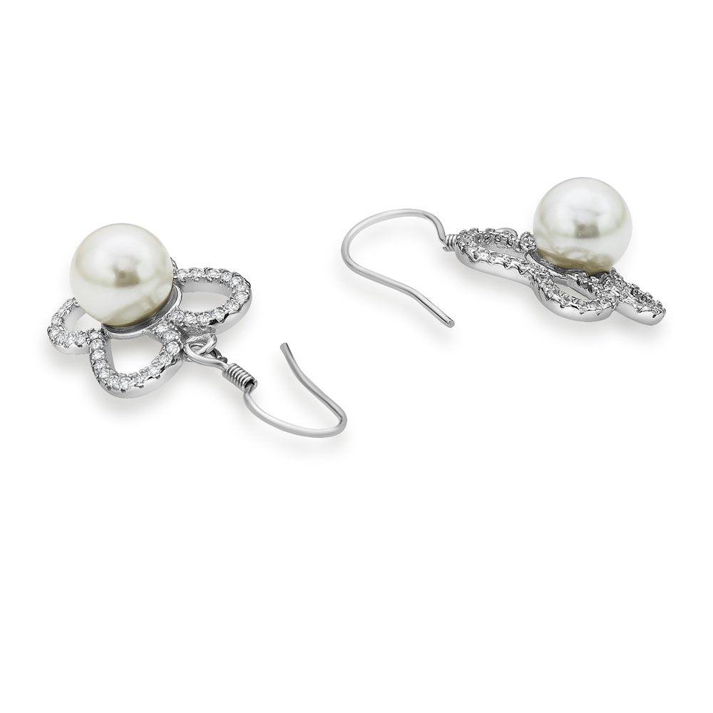 Taraash Sterling Silver CZ & Pearl Butterfly Pendant Set For Women PEMR4011V - Taraash
