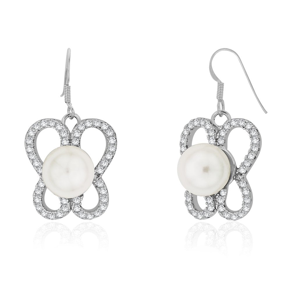 Taraash Sterling Silver CZ & Pearl Butterfly Pendant Set For Women PEMR4011V - Taraash