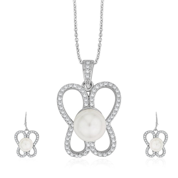 Taraash Sterling Silver CZ & Pearl Butterfly Pendant Set For Women PEMR4011V - Taraash
