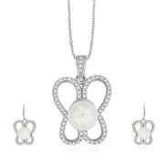 Taraash Sterling Silver CZ & Pearl Butterfly Pendant Set For Women PEMR4011V - Taraash