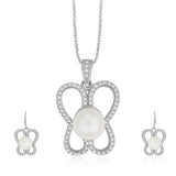 Taraash Sterling Silver CZ & Pearl Butterfly Pendant Set For Women PEMR4011V - Taraash