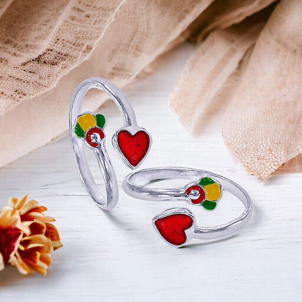 Taraash Sterling Silver Enamel Floral & Heart Top Openable Toe Ring For Women LR1271S - Taraash