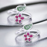 Taraash Sterling Silver Enamel Leaf & Floral Top Openable Toe Ring For Women LR1265S - Taraash