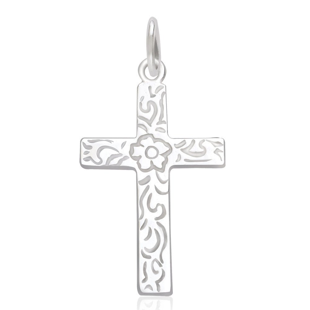 Taraash Sterling Silver Floral Design Cross Pendant With Chain For Unisex COMBO PDCH 110 - Taraash