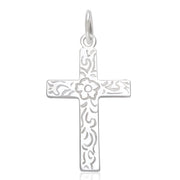 Taraash Sterling Silver Floral Design Cross Pendant With Chain For Unisex COMBO PDCH 110 - Taraash