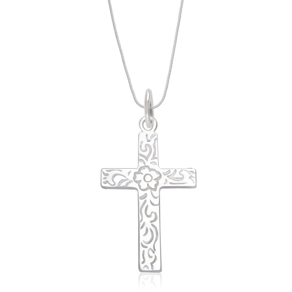 Taraash Sterling Silver Floral Design Cross Pendant With Chain For Unisex COMBO PDCH 110 - Taraash