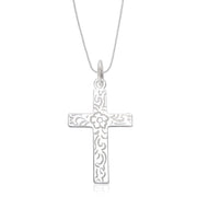 Taraash Sterling Silver Floral Design Cross Pendant With Chain For Unisex COMBO PDCH 110 - Taraash