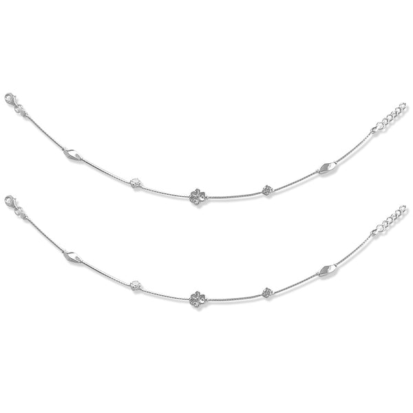 Taraash Sterling Silver Floral Design CZ Anklet For Women - Taraash