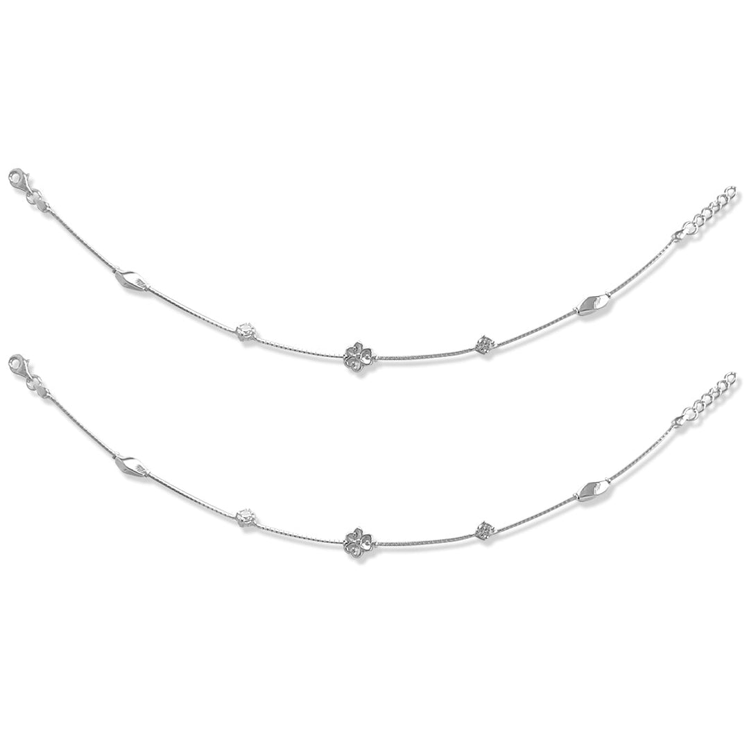 Taraash Sterling Silver Floral Design CZ Anklet For Women - Taraash