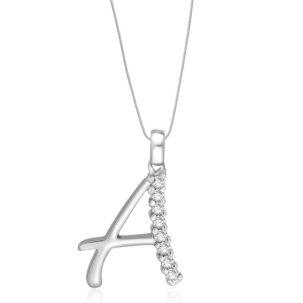Taraash Sterling Silver Initial "A" Cz Pendant With Chain For Unisex COMBO PDCH 126 - Taraash