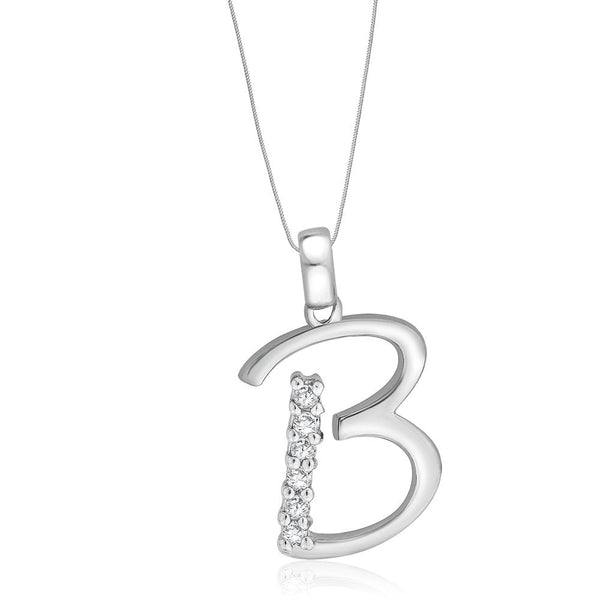 Taraash Sterling Silver Initial "B" Cz Pendant With Chain For Unisex COMBO PDCH 127 - Taraash
