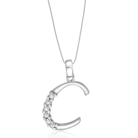 Taraash Sterling Silver Initial "C" Cz Pendant With Chain For Unisex COMBO PDCH 128 - Taraash