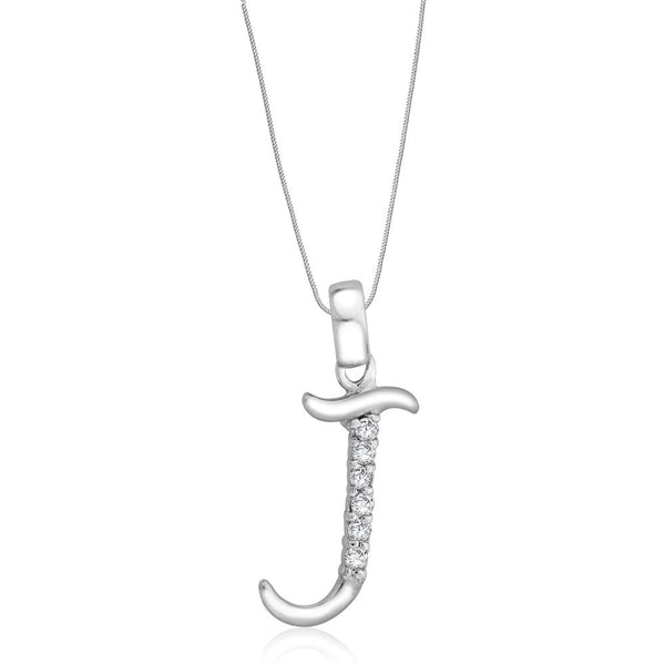 Taraash Sterling Silver Initial "J" Cz Pendant With Chain For Unisex COMBO PDCH 130 - Taraash