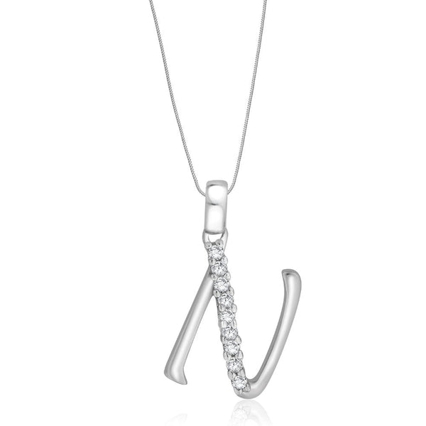 Taraash Sterling Silver Initial "N" Cz Pendant With Chain For Unisex COMBO PDCH 133 - Taraash