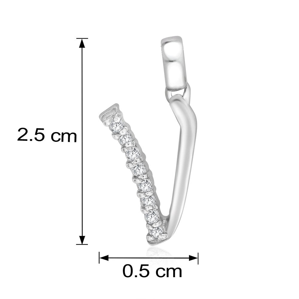 Taraash Sterling Silver Initial "V" Cz Pendant With Chain For Unisex COMBO PDCH 136 - Taraash