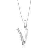 Taraash Sterling Silver Initial "V" Cz Pendant With Chain For Unisex COMBO PDCH 136 - Taraash