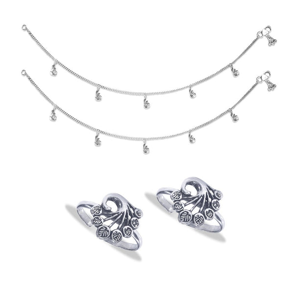 Taraash Sterling Silver Peacock Design Combo of Anklet and Toe Ring COMBO ANTR 144 - Taraash