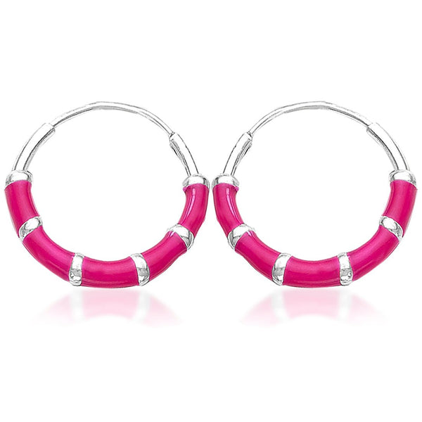 Taraash Sterling Silver Pink Enamel Hoop Earring For Women - Taraash