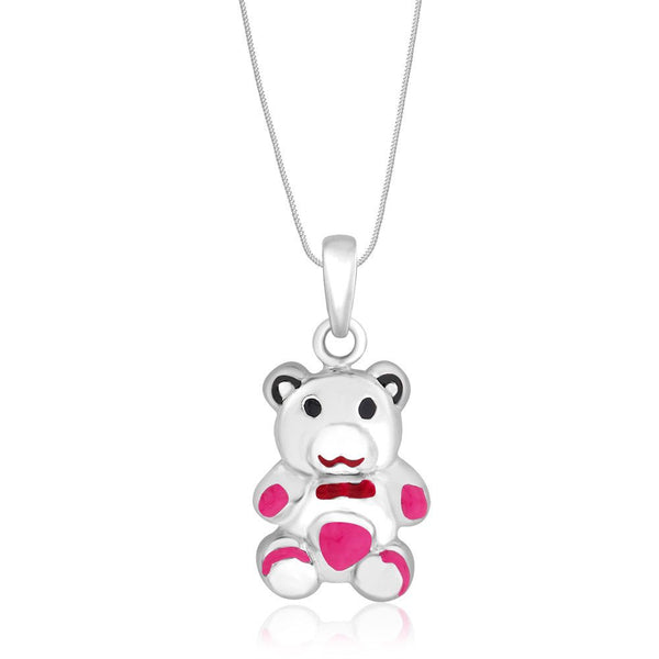 Taraash Sterling Silver Pink Enamel Teddy Bear Pendant With Chain For Women COMBO PDCH 108 - Taraash