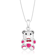 Taraash Sterling Silver Pink Enamel Teddy Bear Pendant With Chain For Women COMBO PDCH 108 - Taraash