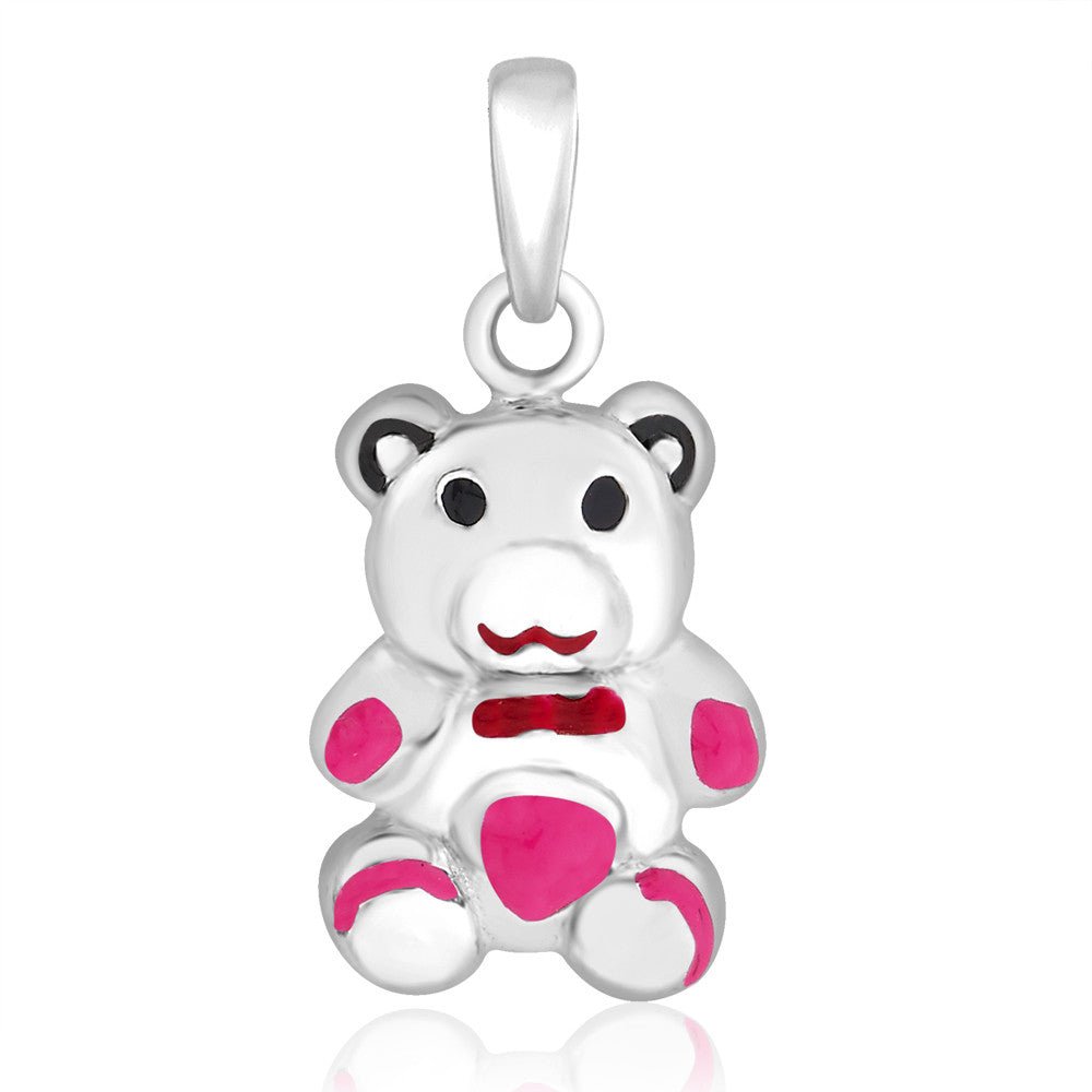 Taraash Sterling Silver Pink Enamel Teddy Bear Pendant With Chain For Women COMBO PDCH 108 - Taraash