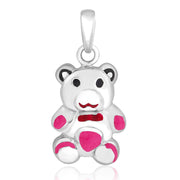 Taraash Sterling Silver Pink Enamel Teddy Bear Pendant With Chain For Women COMBO PDCH 108 - Taraash