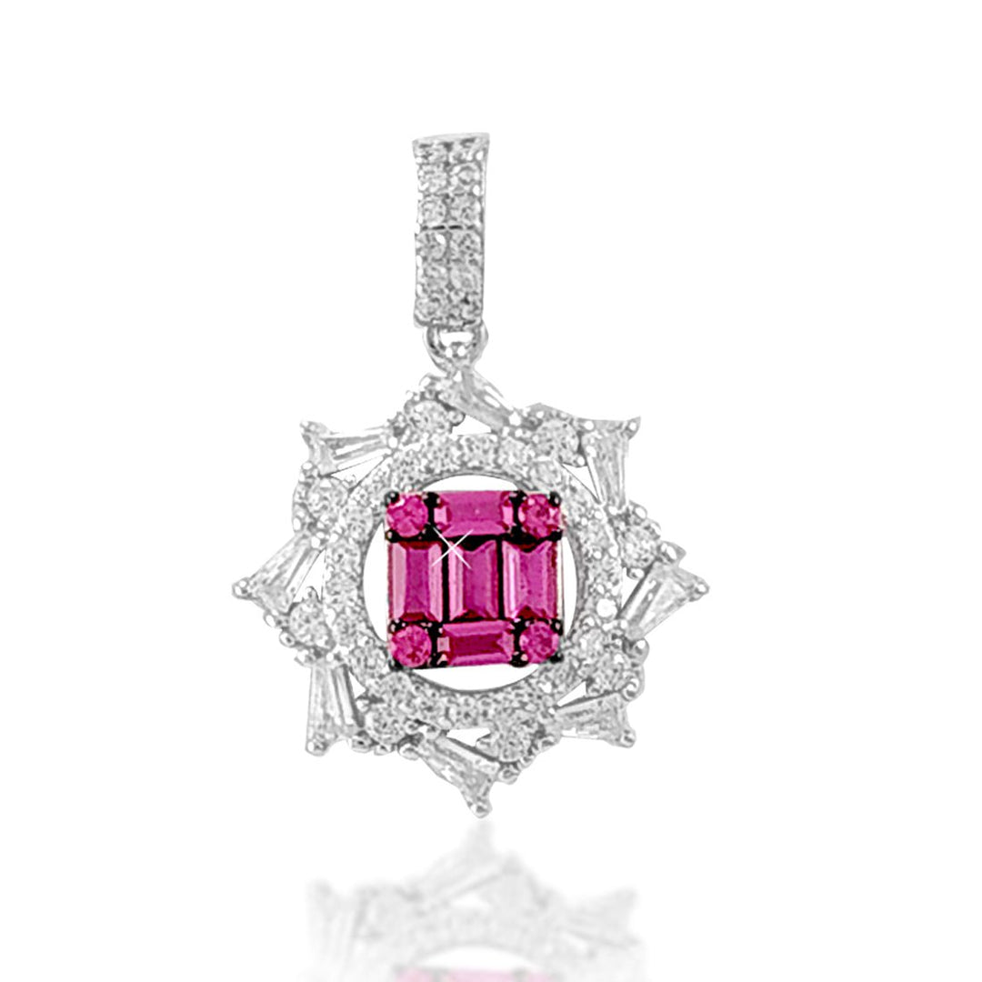 Taraash Sterling Silver Pink White Tapered Cut CZ Round Pendant For Women - Taraash
