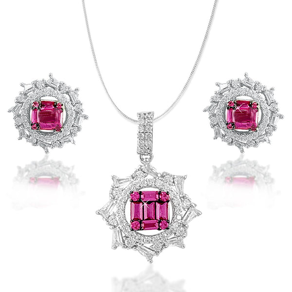 Taraash Sterling Silver Pink White Tapered Cut CZ Round Pendant For Women - Taraash