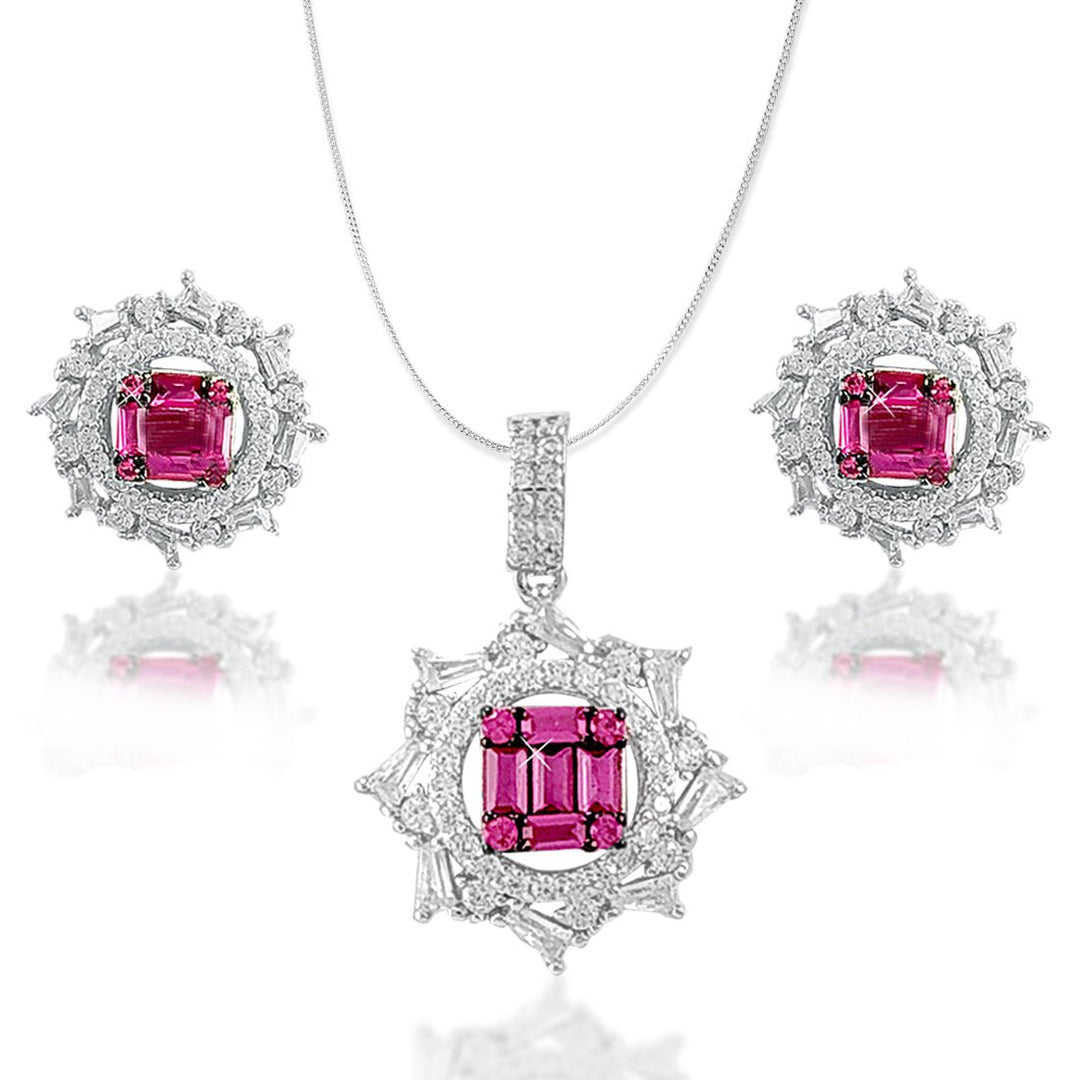 Taraash Sterling Silver Pink White Tapered Cut CZ Round Pendant For Women - Taraash