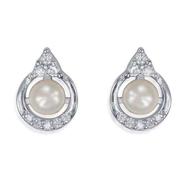Taraash Sterling Silver Pretty Circle With Pearl Stud Earrings For Women / Girls CBER338I - 02 - Taraash