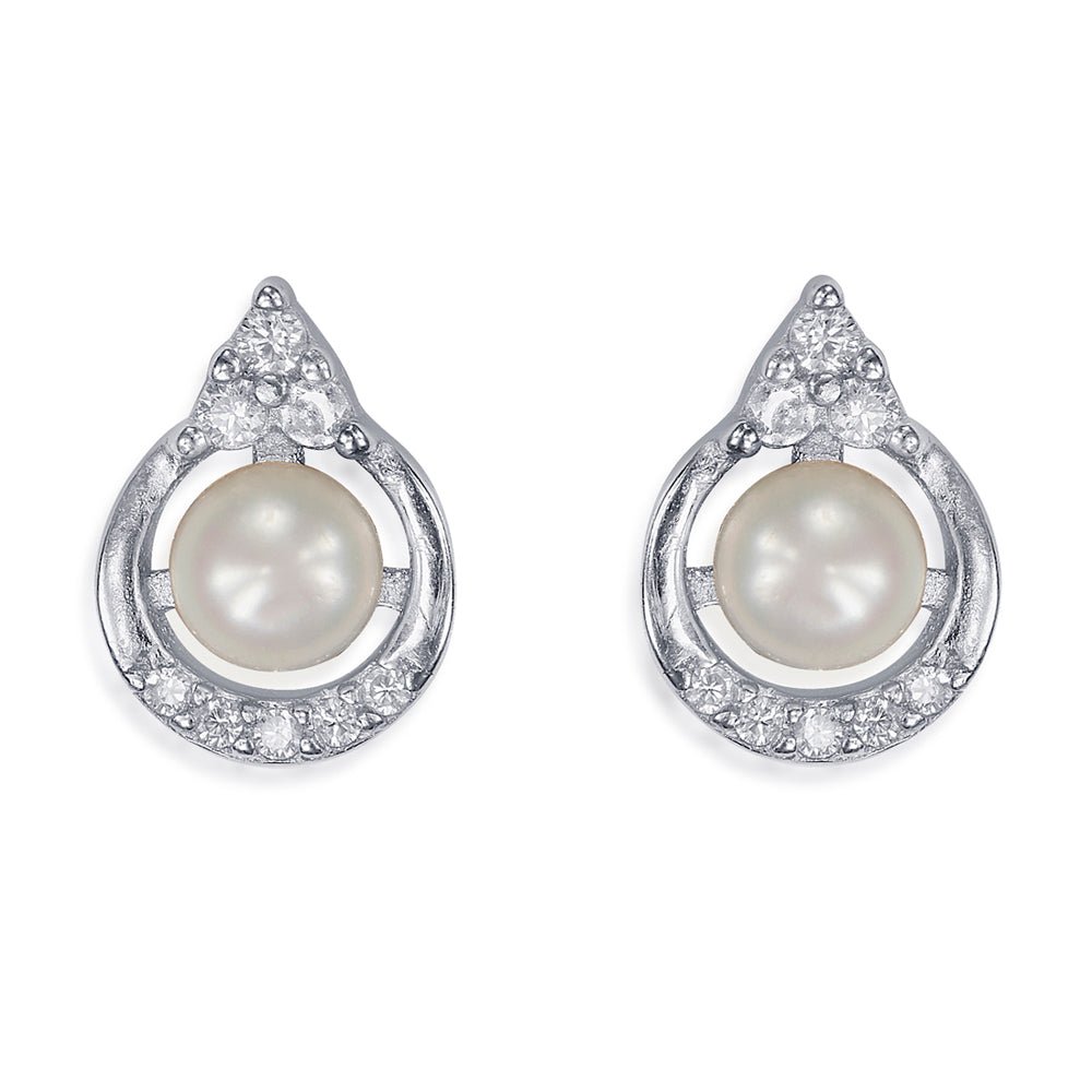 Taraash Sterling Silver Pretty Circle With Pearl Stud Earrings For Women / Girls CBER338I - 02 - Taraash