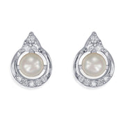 Taraash Sterling Silver Pretty Circle With Pearl Stud Earrings For Women / Girls CBER338I - 02 - Taraash