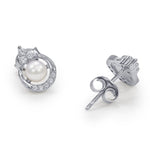 Load image into Gallery viewer, Taraash Sterling Silver Pretty Circle With Pearl Stud Earrings For Women / Girls CBER338I - 02 - Taraash