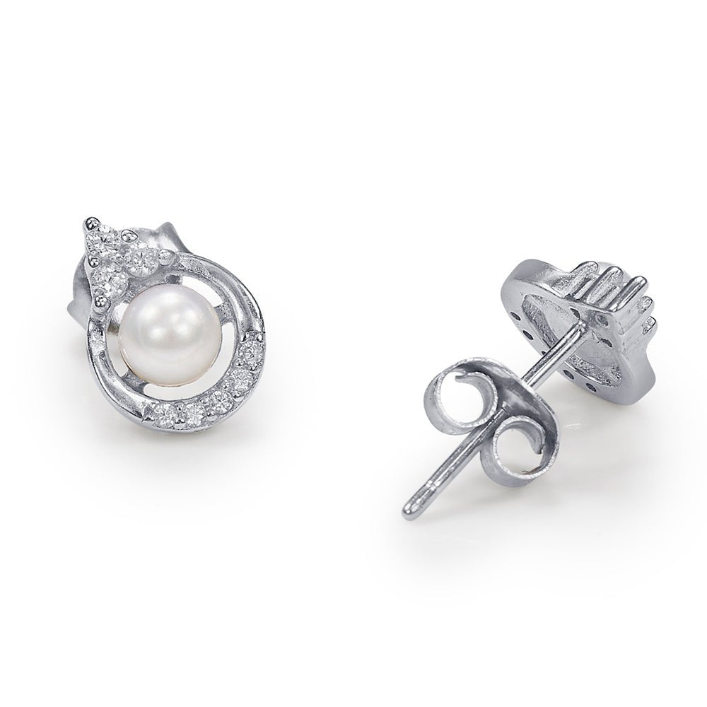 Taraash Sterling Silver Pretty Circle With Pearl Stud Earrings For Women / Girls CBER338I - 02 - Taraash