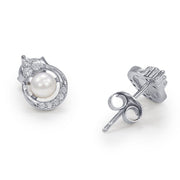 Taraash Sterling Silver Pretty Circle With Pearl Stud Earrings For Women / Girls CBER338I - 02 - Taraash