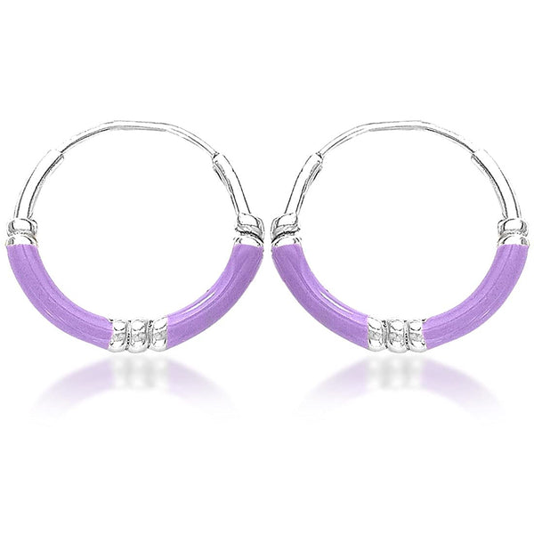 Taraash Sterling Silver Purple Enamel Hoop Earring For Women - Taraash