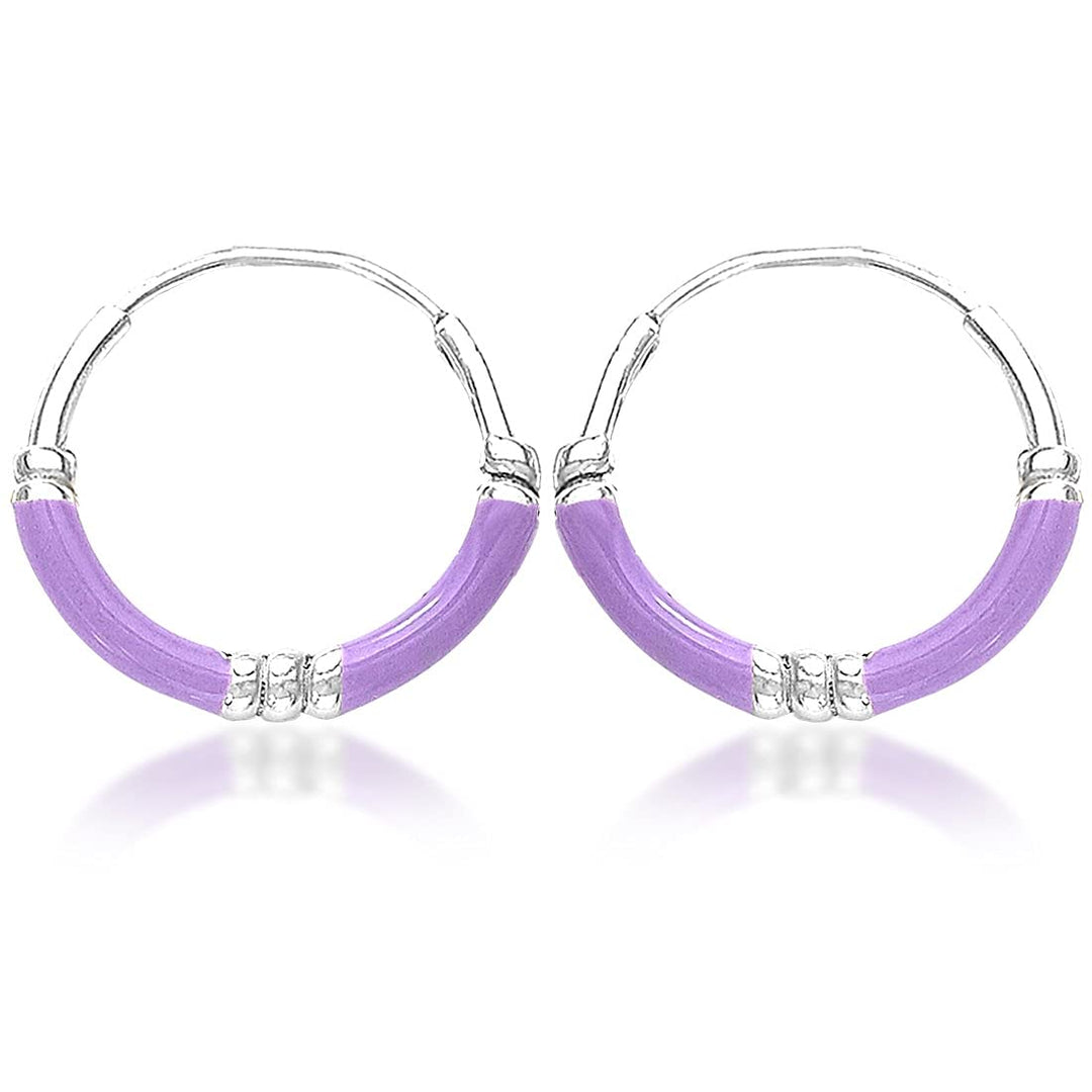Taraash Sterling Silver Purple Enamel Hoop Earring For Women - Taraash