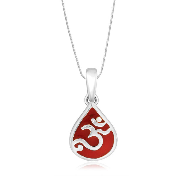 Taraash Sterling Silver Red Enamel Om Pendant With Chain For Unisex COMBO PDCH 91 - Taraash