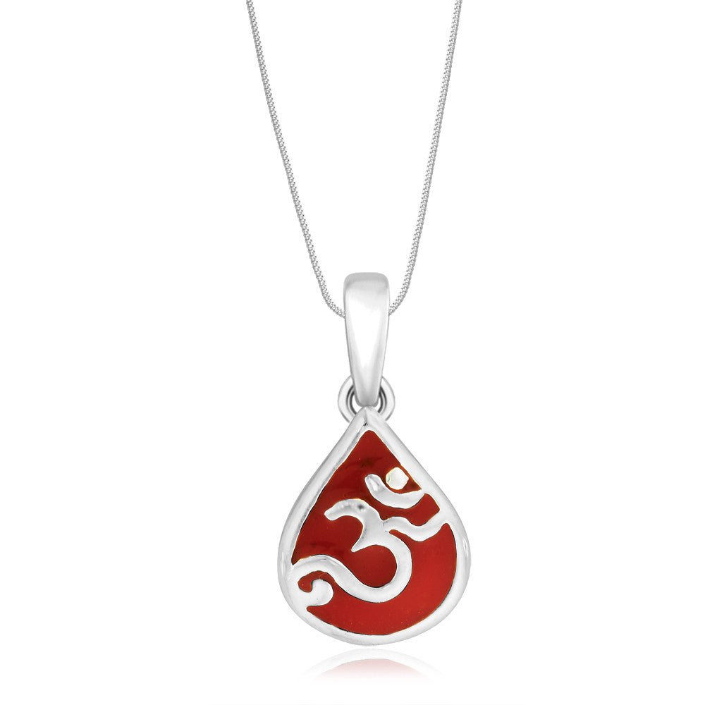 Taraash Sterling Silver Red Enamel Om Pendant With Chain For Unisex COMBO PDCH 91 - Taraash