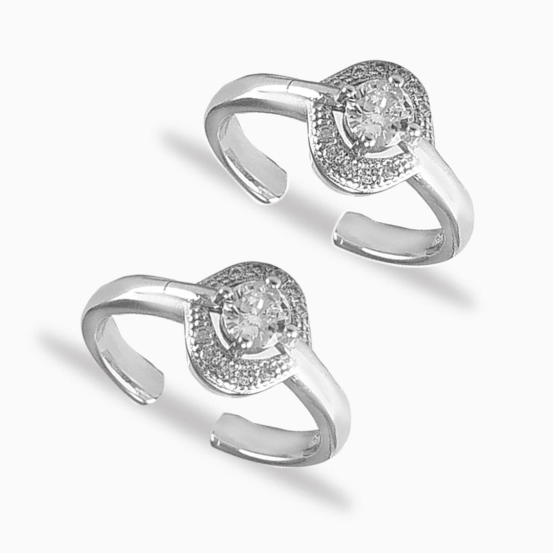 Taraash Sterling Silver Round CZ Design Toe Ring For Women - Taraash