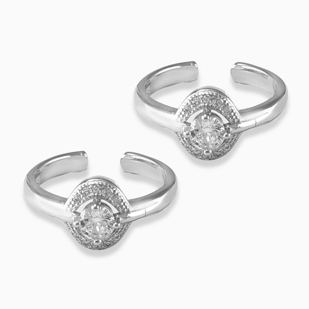 Taraash Sterling Silver Round CZ Design Toe Ring For Women - Taraash