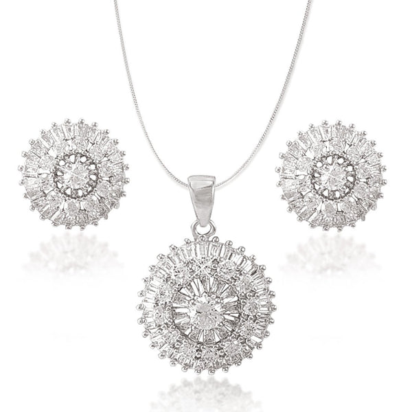 Taraash Sterling Silver Round Design White CZ Pendant Set For Women - Taraash