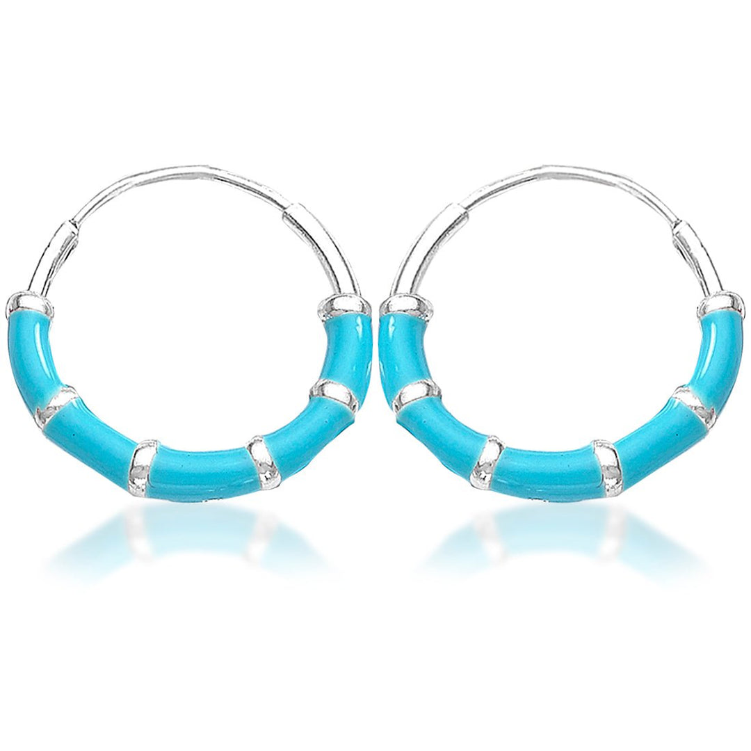 Taraash Sterling Silver Sky Blue Enamel Hoop Earring For Women - Taraash