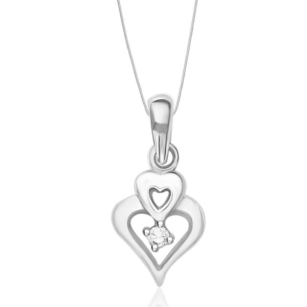 Taraash Sterling Silver Solitaire Cz Double Heart Pendant With Chain For Women COMBO PDCH 97 - Taraash