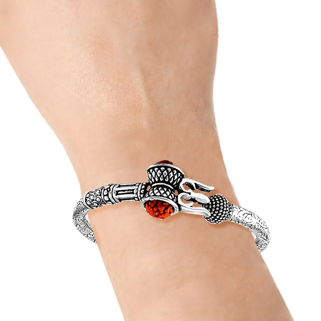 Taraash Sterling Silver Trishul Rudraksha Kada For Men - Taraash