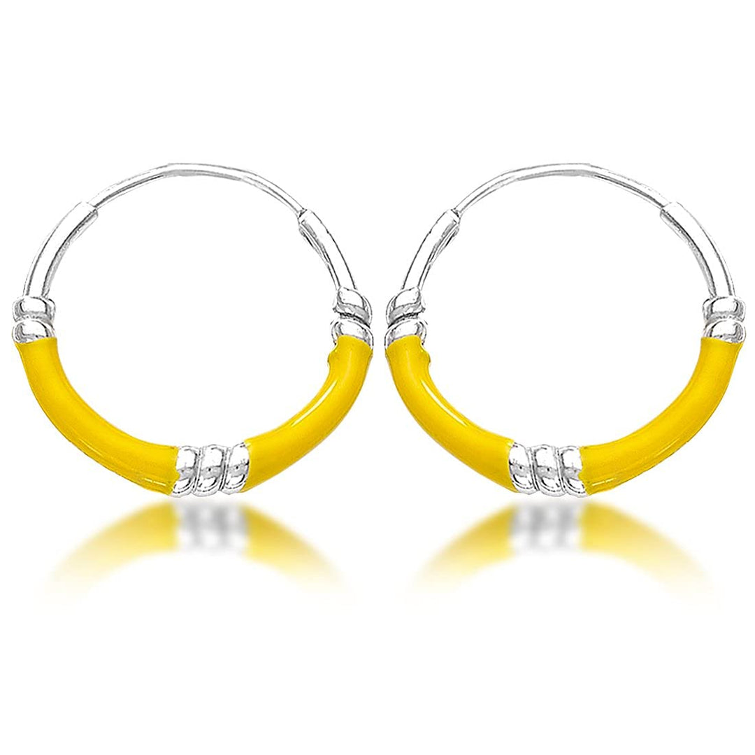 Taraash Sterling Silver Yellow Enamel Hoop Earring For Women - Taraash