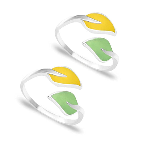 Taraash Top Openable Leaf with Multicolour Enamel 925 Silver Toe Ring for Women - Taraash