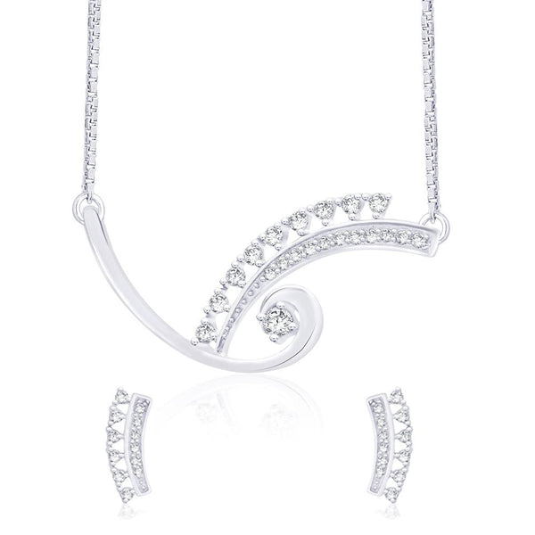 Taraash White CZ 925 Silver Tanmaniya Necklace Set NS1229R - Taraash