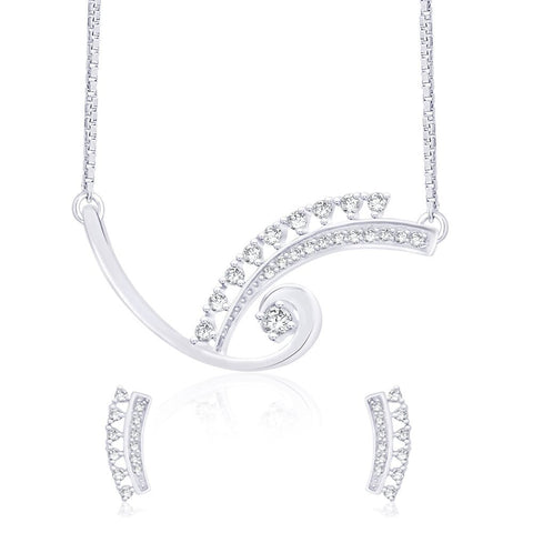 Taraash White CZ 925 Silver Tanmaniya Necklace Set NS1229R - Taraash